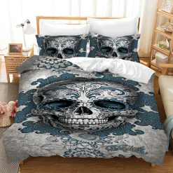 Clearance Blue sugar skull - Pussilakana + tyynyliina Rock´N´Roll Lifestyle|Sisustustekstiilit