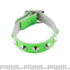 New Bullet 69- Niittiranneke, 1 row conical, Fluorescent Patent Green Pride|Nahka- Ja Niittirannekkeet
