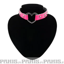 Hot Bullet 69Row Conical with Heart - Choker, Fluorescent Patent Pink Chokerit|Pikkutuhmaa