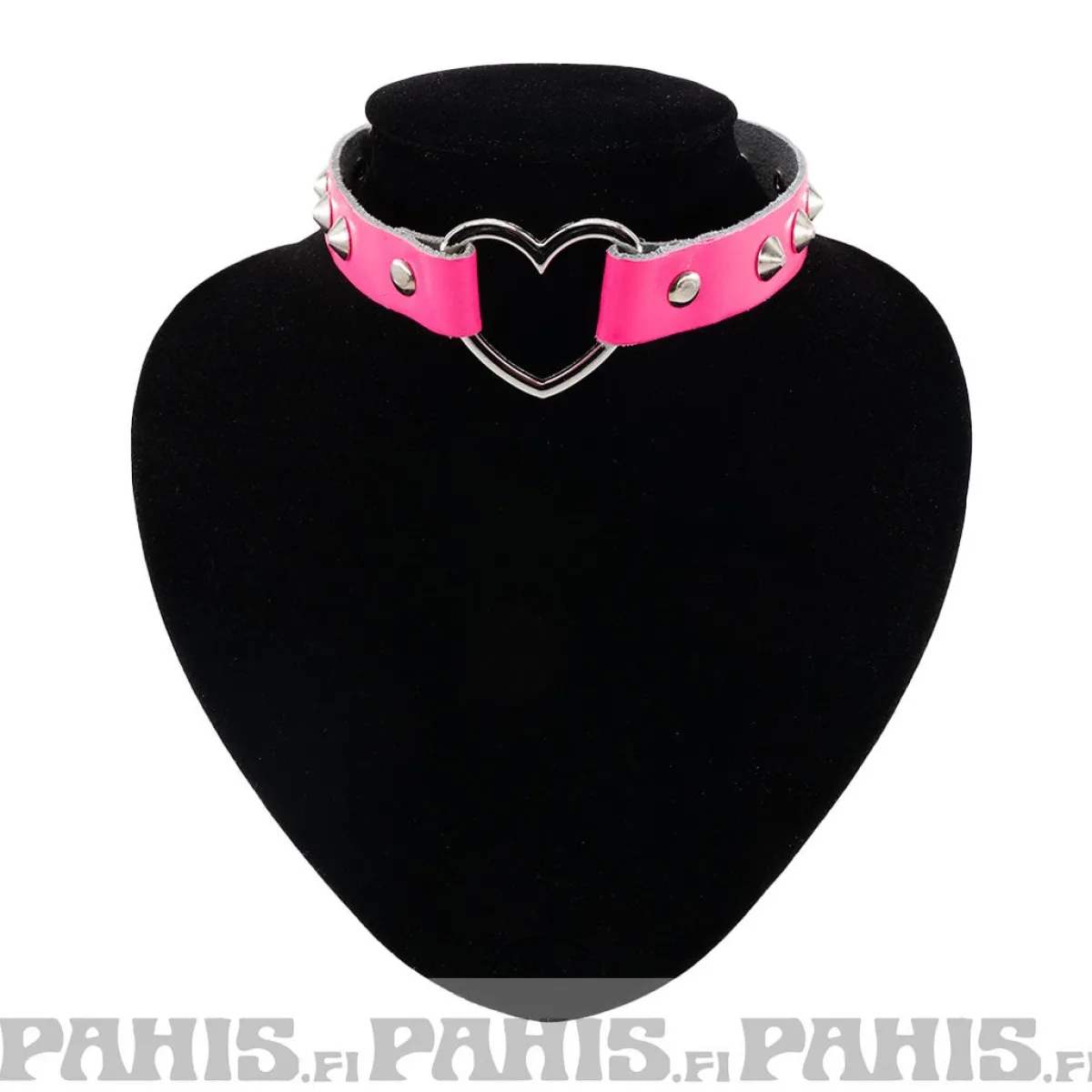 Hot Bullet 69Row Conical with Heart - Choker, Fluorescent Patent Pink Chokerit|Pikkutuhmaa