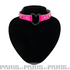Discount Bullet 69Row Conical with Heart - Choker, Fluorescent Pink Chokerit|Pikkutuhmaa