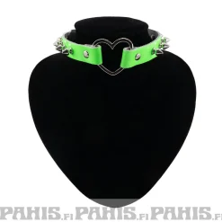 Hot Bullet 69Row Spike with Heart - Choker,Fluorescent Patent Green Chokerit