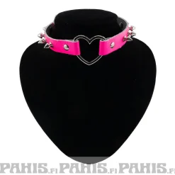 Outlet Bullet 69Row Spike with Heart - Choker,Fluorescent Pink Chokerit