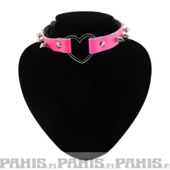 Outlet Bullet 69Row Spike with Heart - Choker, Fluorescent Patent Pink Chokerit|Pikkutuhmaa