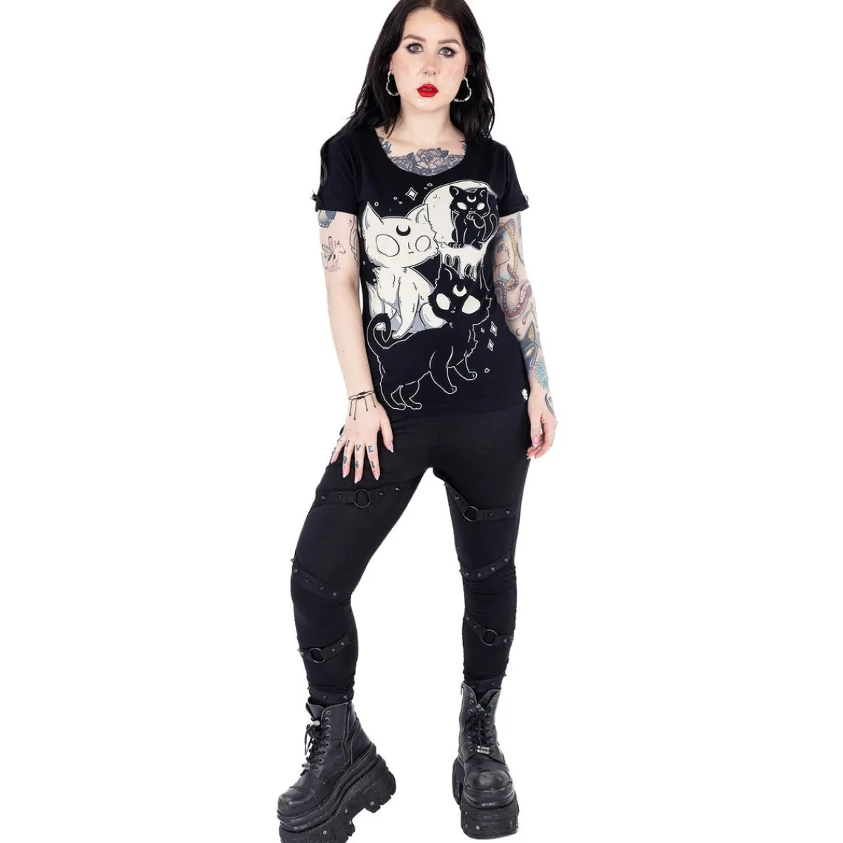 Outlet Cupcake Cult Midnight Kitty - Lady fit T-paita Kissateema|T-Paidat