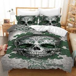 New Green sugar skull - Pussilakana + tyynyliina Rock´N´Roll Lifestyle|Sisustustekstiilit
