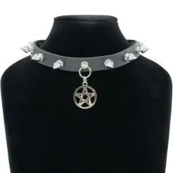 Outlet Keinonahka choker - Pentagram Goottikamaa|Punk!