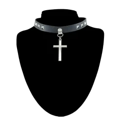 Sale Keinonahka choker - Pyramid and cross Goottikamaa|Punk!
