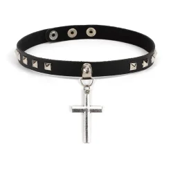 Sale Keinonahka choker - Pyramid and cross Goottikamaa|Punk!