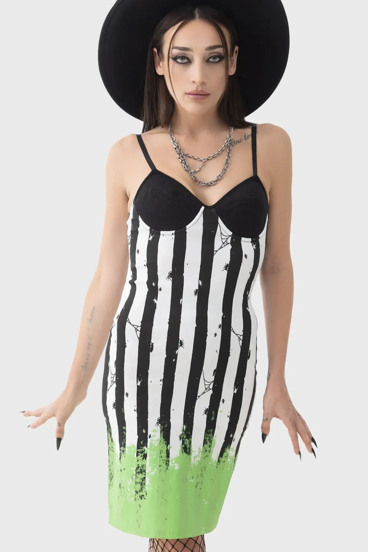 Discount Distressed Stripe Bodycon -Mekko Mekot|Beetlejuice