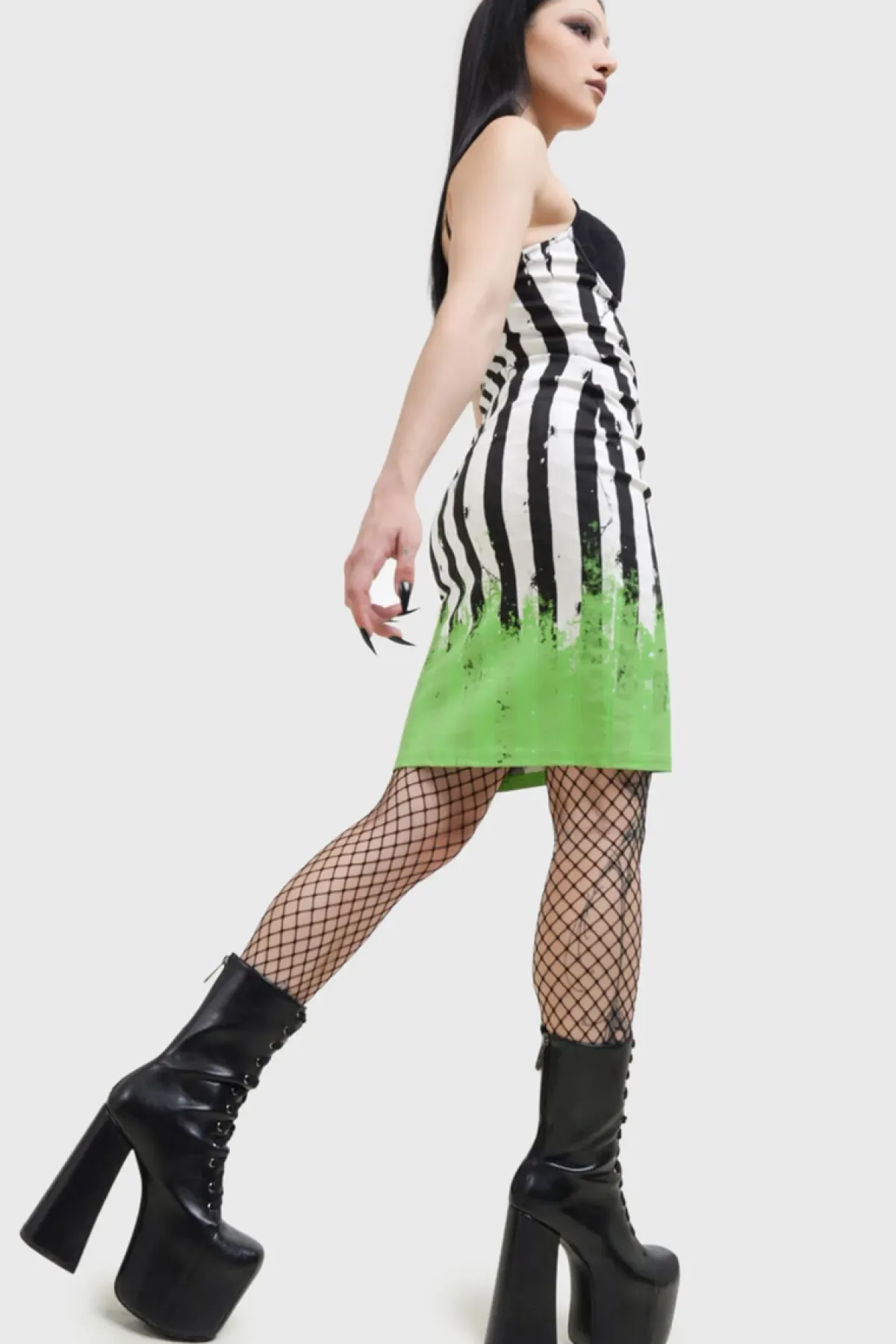 Discount Distressed Stripe Bodycon -Mekko Mekot|Beetlejuice