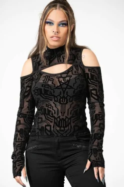 Best Tuned Out Mesh Cold Shoulder Pusero Pitkähihaiset