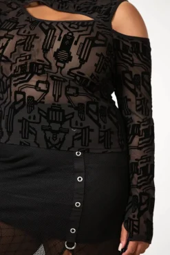Best Tuned Out Mesh Cold Shoulder Pusero Pitkähihaiset