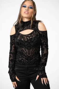 Best Tuned Out Mesh Cold Shoulder Pusero Pitkähihaiset