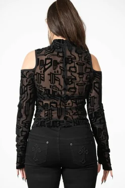 Best Tuned Out Mesh Cold Shoulder Pusero Pitkähihaiset