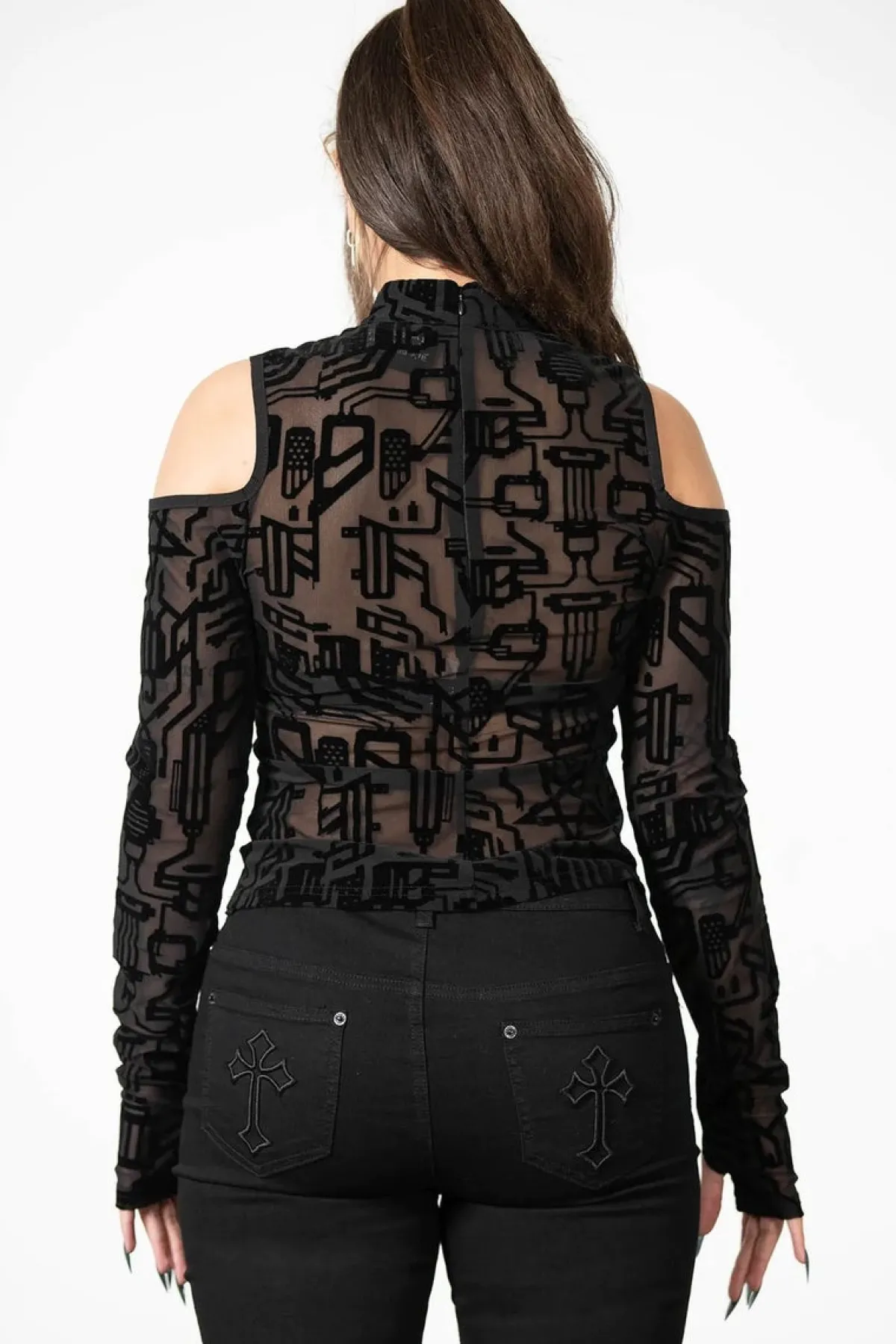 Best Tuned Out Mesh Cold Shoulder Pusero Pitkähihaiset