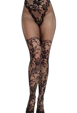 Dahlia Lace Tights with Net Thigh Detail - Sukkahousut Sukkahousut|Sukkahousut