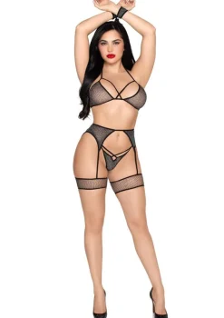 Clearance 4-osainen Lurex Bra & Harness Setti Pikkutuhmaa|Alusvaatteet