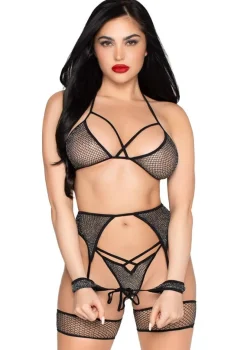 Clearance 4-osainen Lurex Bra & Harness Setti Pikkutuhmaa|Alusvaatteet