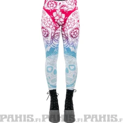 Sale Sugar skull - high waist leggingsit, pinkki-sininen Leggingsit|Hippikamaa