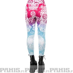 Sale Sugar skull - high waist leggingsit, pinkki-sininen Leggingsit|Hippikamaa