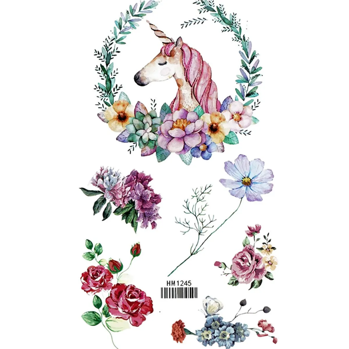 Unicorn and flowers - siirtotatuointi Siirtotatuoinnit